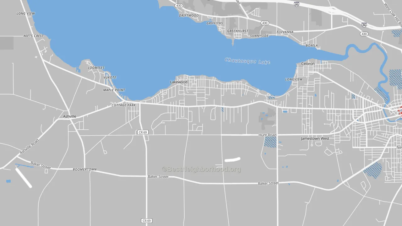 Transit Grade map of Lakewood, NY