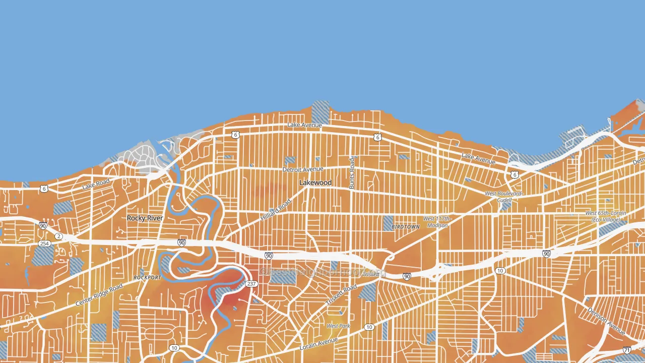 Transit Grade map of Lakewood, OH