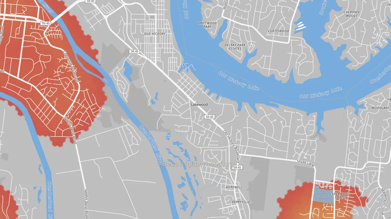 Transit Grade map of Lakewood, TN
