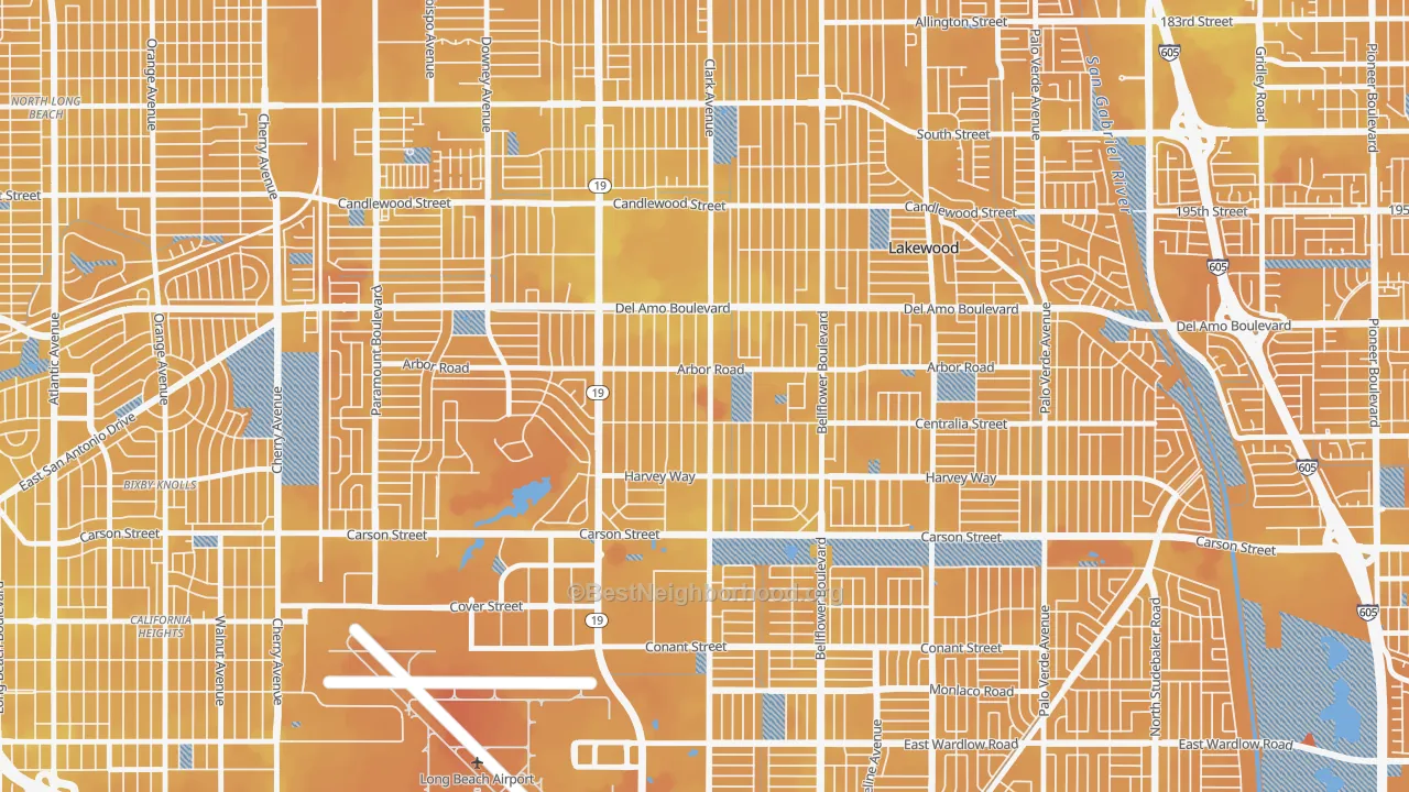 Transit Grade map of Lakewood Village, Long Beach, CA