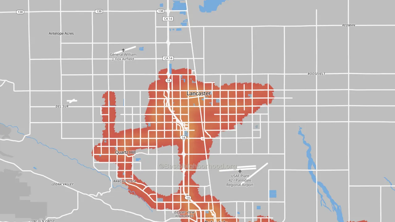 Transit Grade map of Lancaster, CA