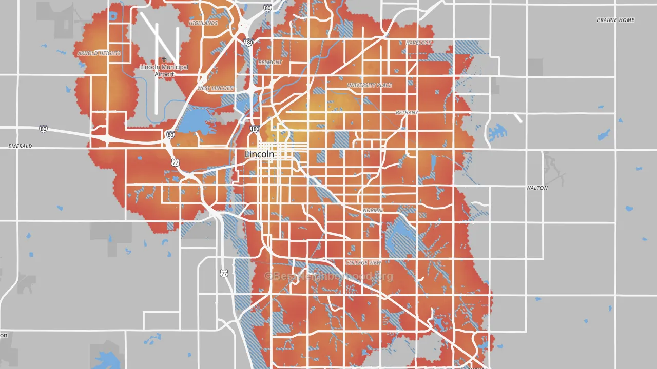 Transit Grade map of Lancaster County, NE