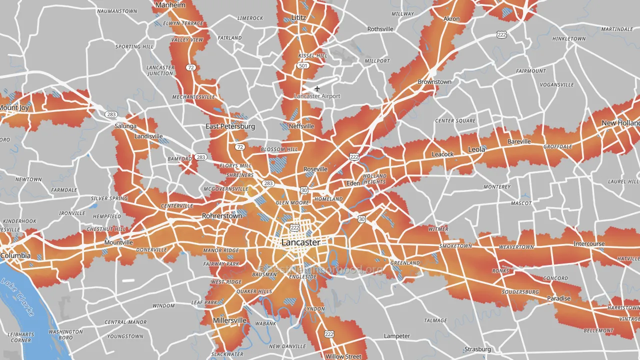 Transit Grade map of Lancaster County, PA