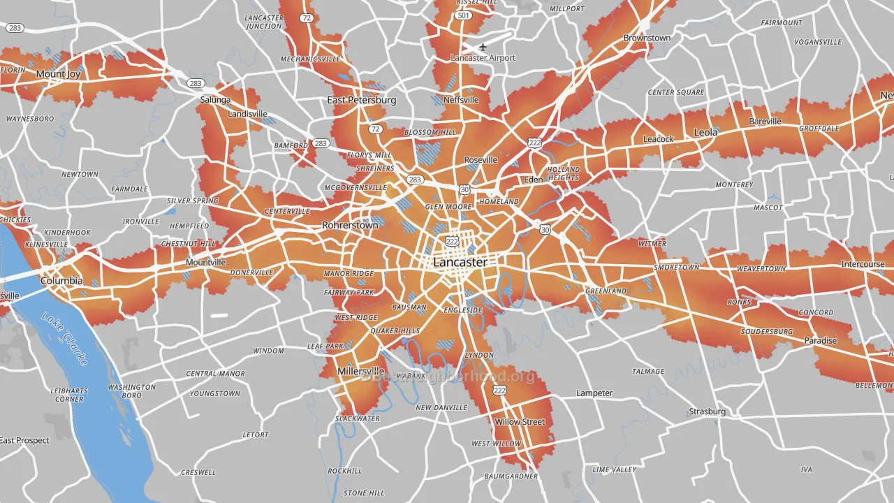 Transit Grade map of Lancaster, PA