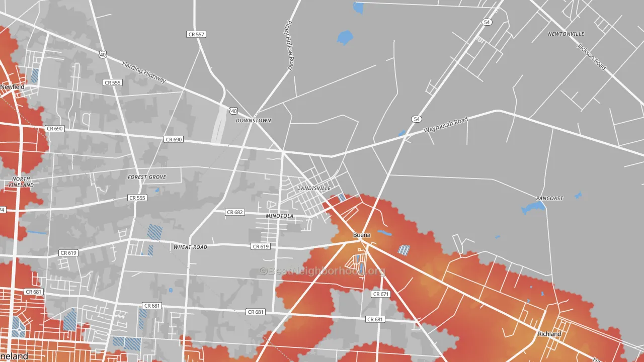 Transit Grade map of Landisville, NJ