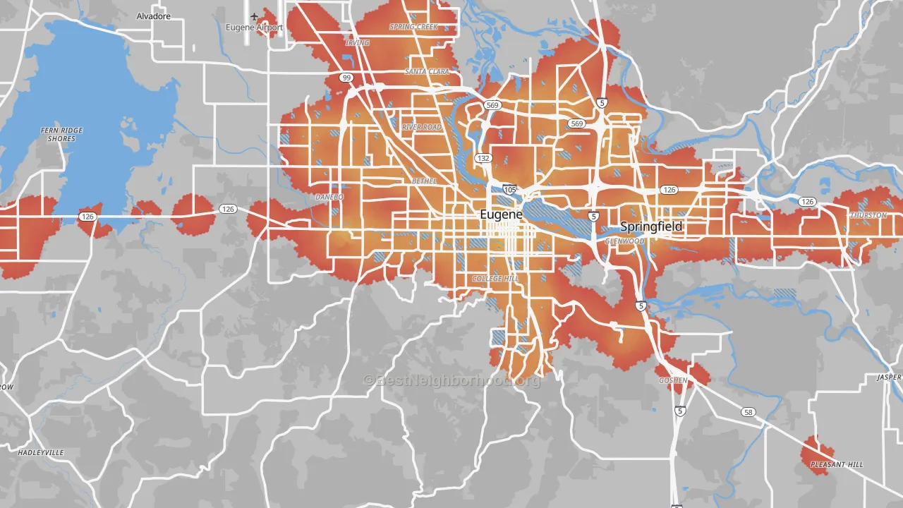 Transit Grade map of Lane County, OR