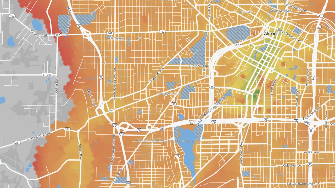 Transit Grade map of Lane-Wooster, Akron, OH