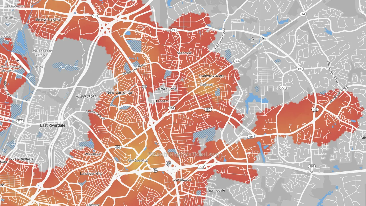 Transit Grade map of Lanham, MD