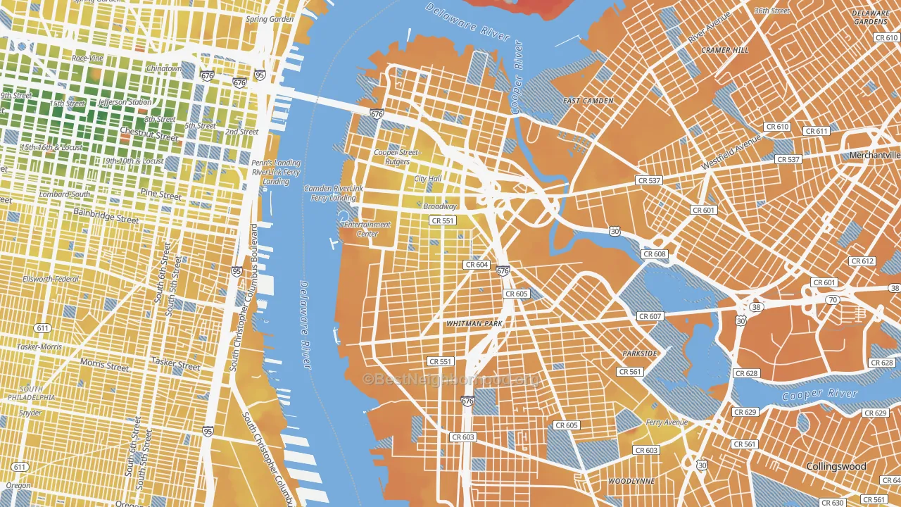 Transit Grade map of Lanning Square, Camden, NJ