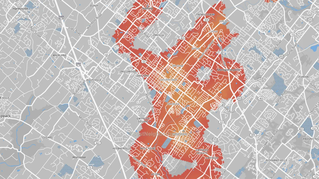 Transit Grade map of Lansdale, PA