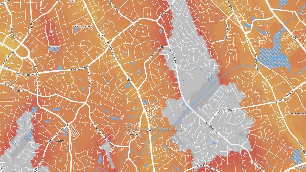 Transit Grade map of Lansdowne, Charlotte, NC