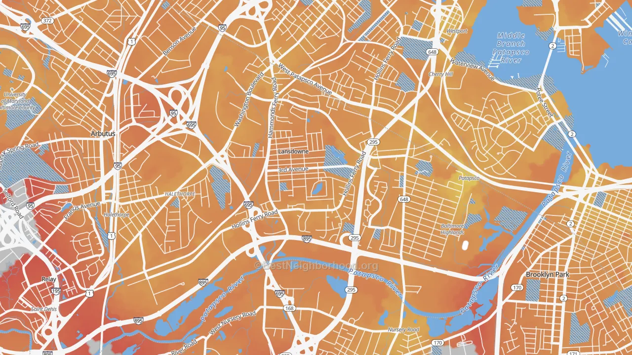 Transit Grade map of Lansdowne, MD