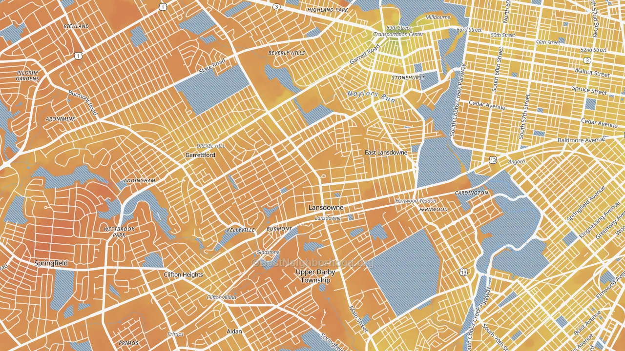 Transit Grade map of Lansdowne, PA