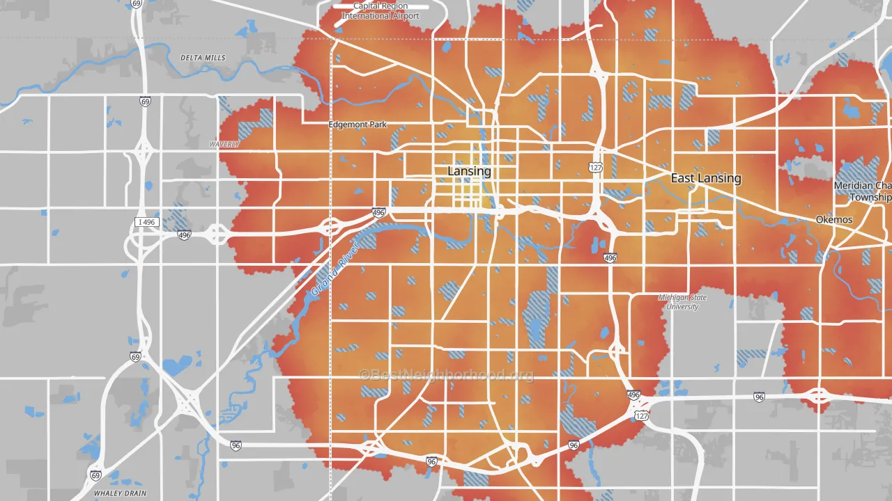 Transit Grade map of Lansing, MI