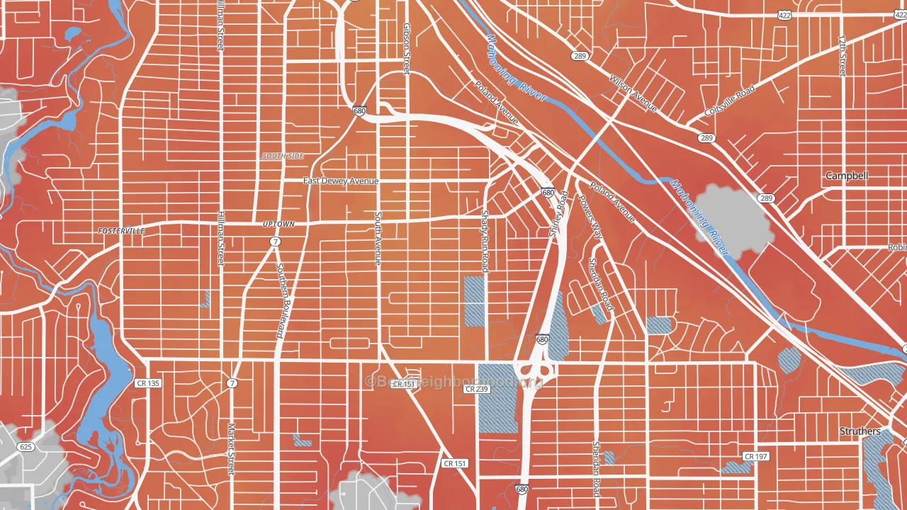 Transit Grade map of Lansingville, Youngstown, OH