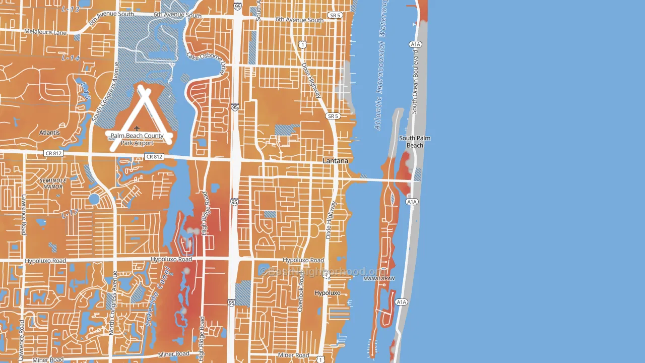 Transit Grade map of Lantana, FL