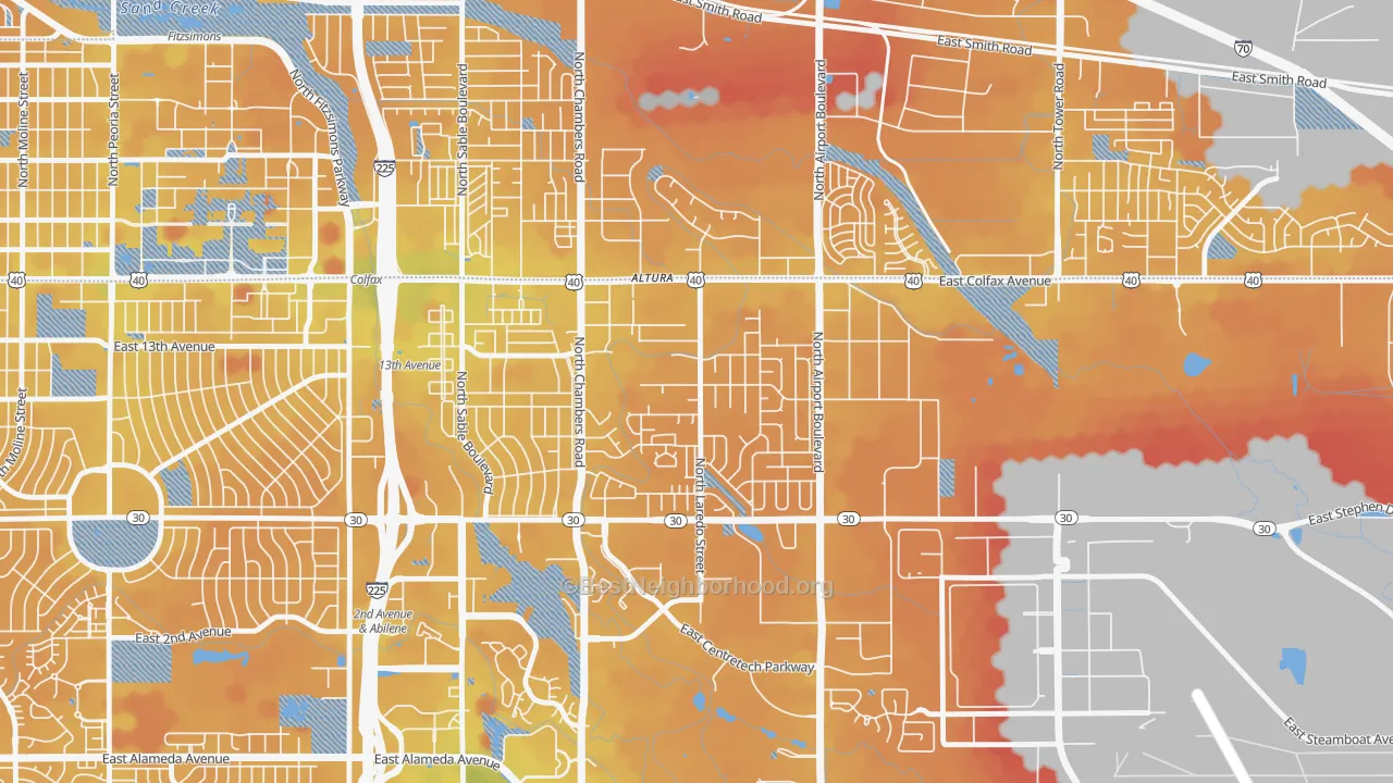 Transit Grade map of Laredo Highline, Aurora, CO