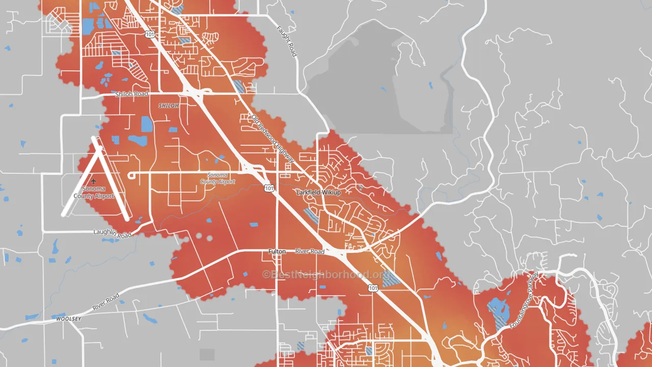 Transit Grade map of Larkfield-Wikiup, Santa Rosa, CA