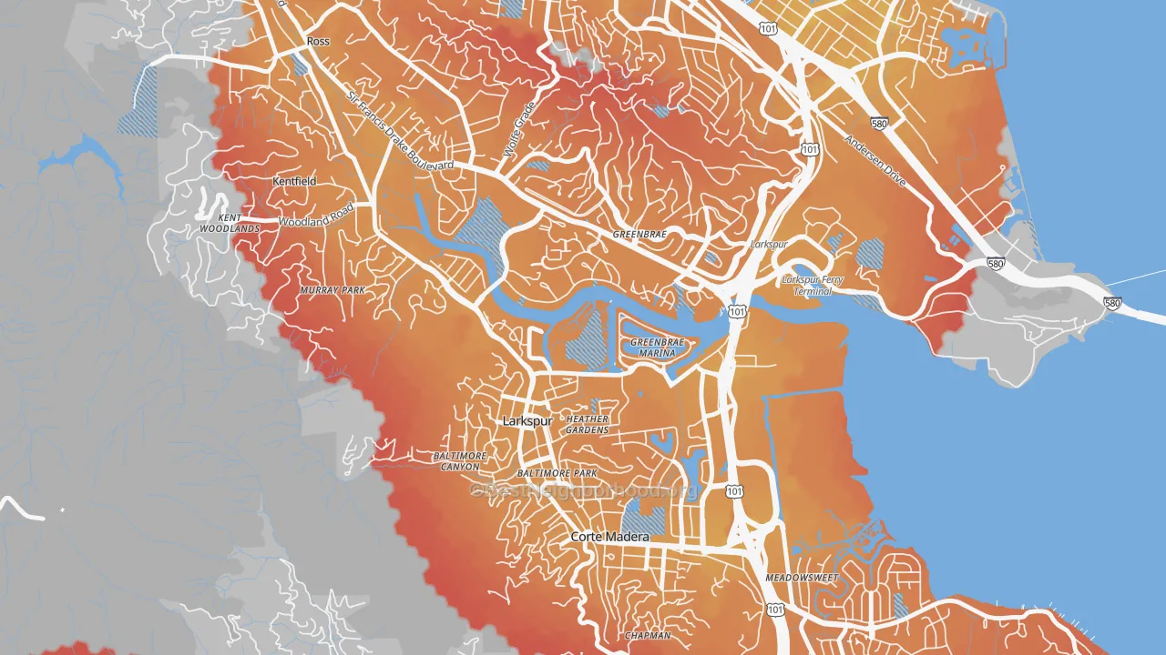 Transit Grade map of Larkspur, CA
