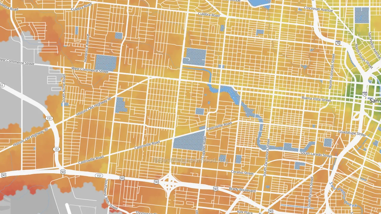 Transit Grade map of Las Palmas, San Antonio, TX