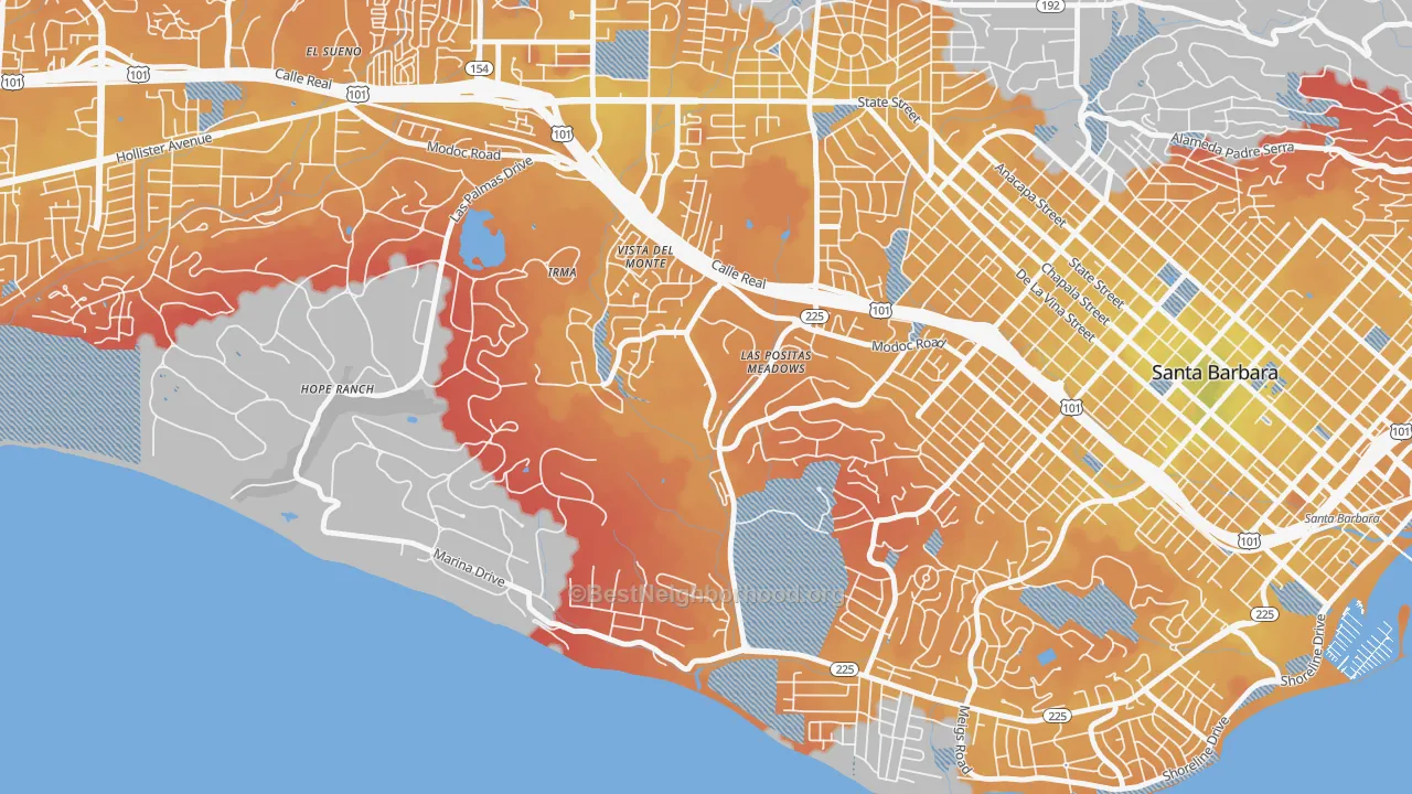 Transit Grade map of Las Positas, Santa Barbara, CA