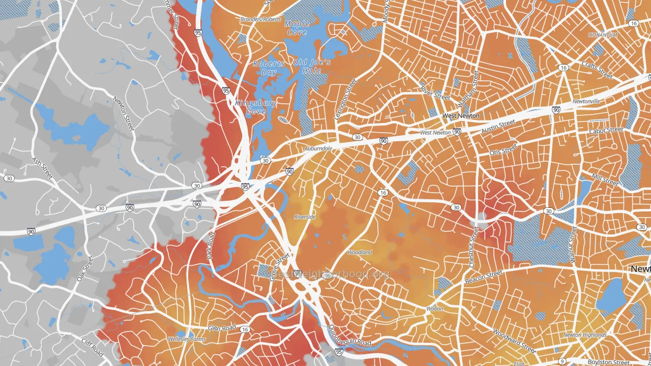 Transit Grade map of Lasell Village, Auburndale, MA