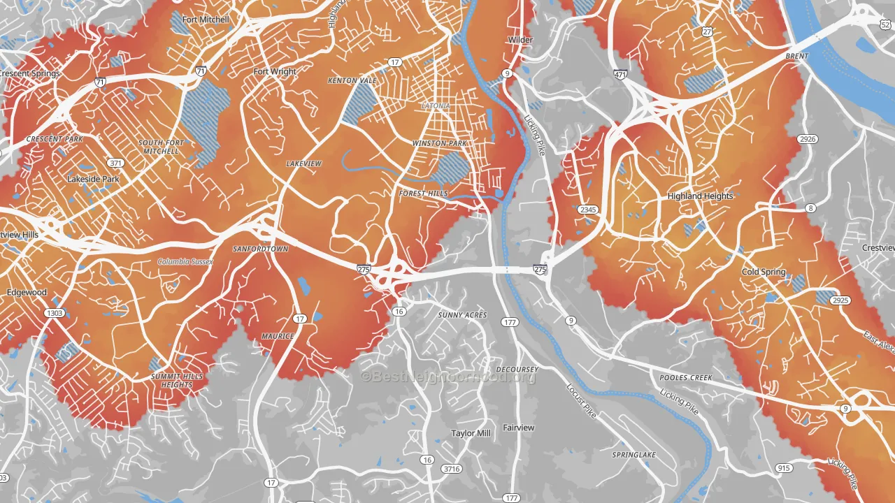 Transit Grade map of Latonia, KY