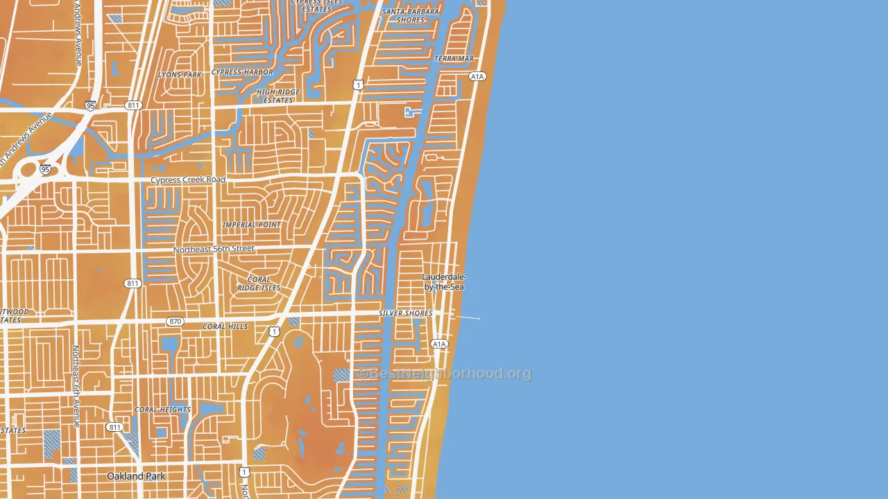 Transit Grade map of Lauderdale-by-the-Sea, FL