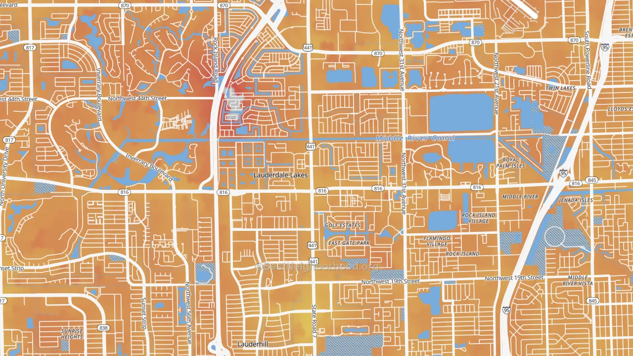 Transit Grade map of Lauderdale Lakes, FL