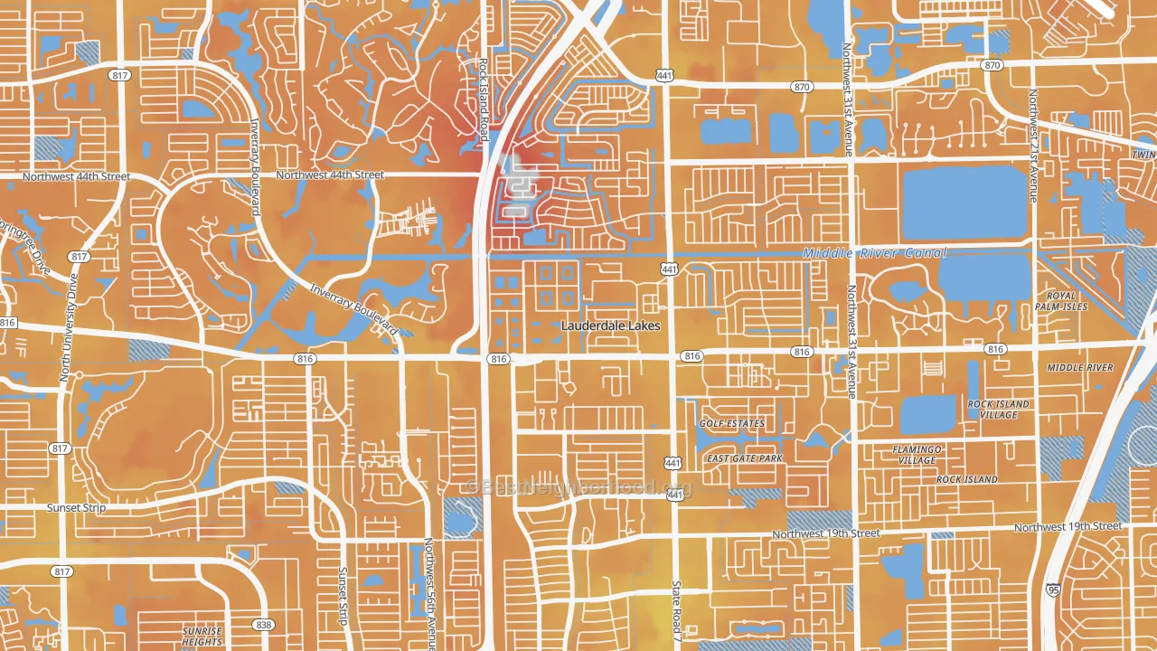 Transit Grade map of Lauderdale Lakes West Gate, Lauderdale Lakes, FL
