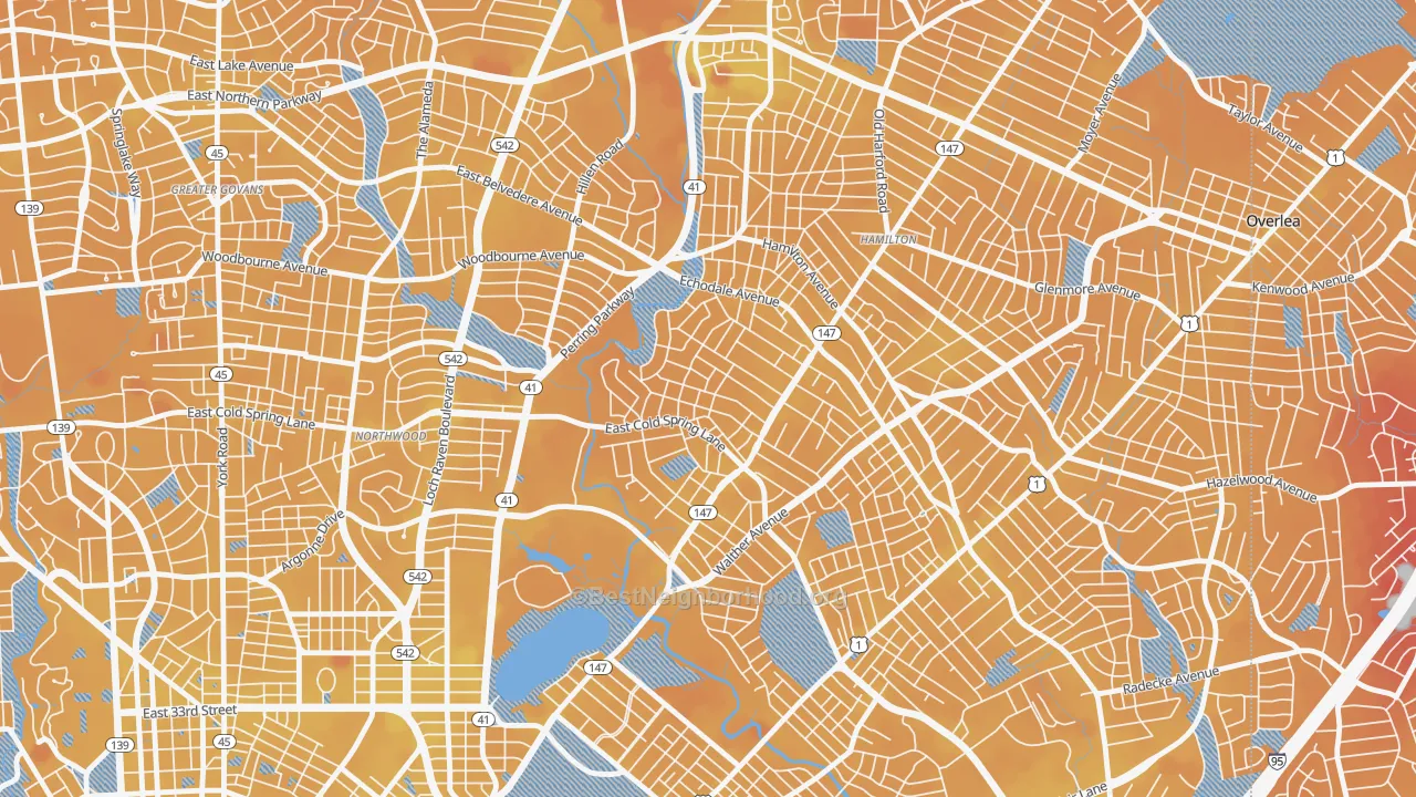 Transit Grade map of Lauraville, Baltimore, MD