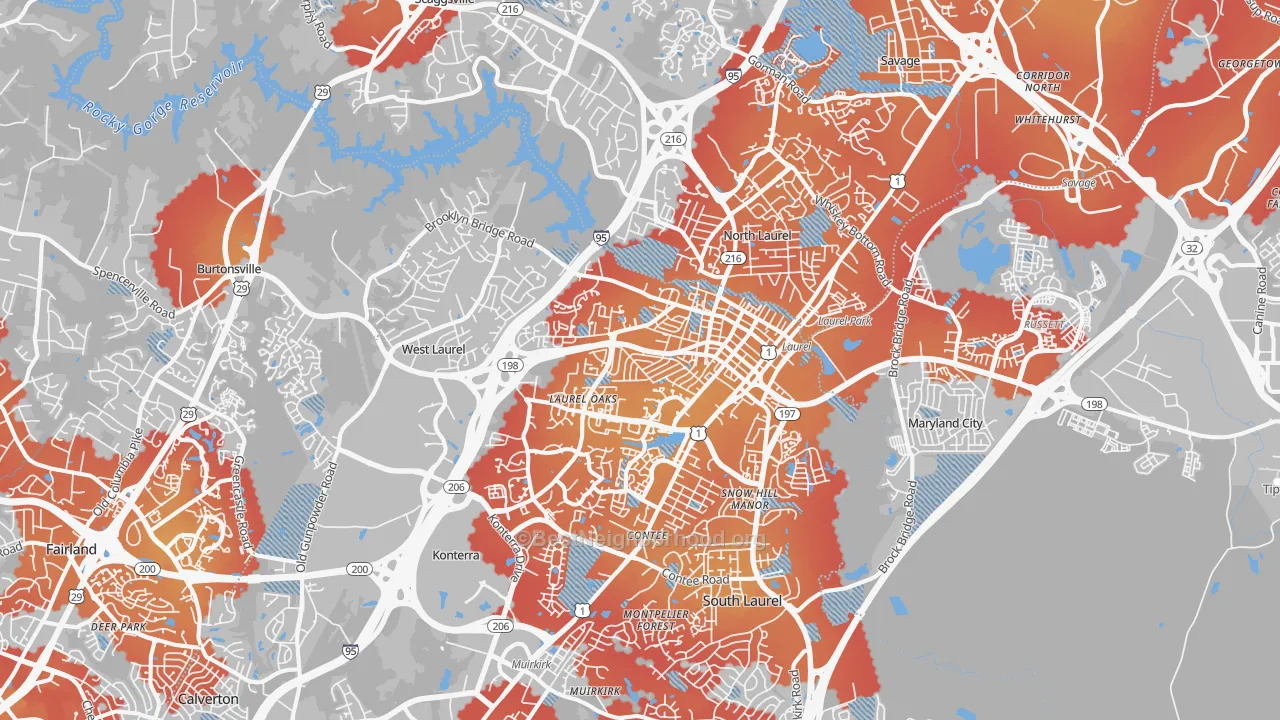 Transit Grade map of Laurel, MD