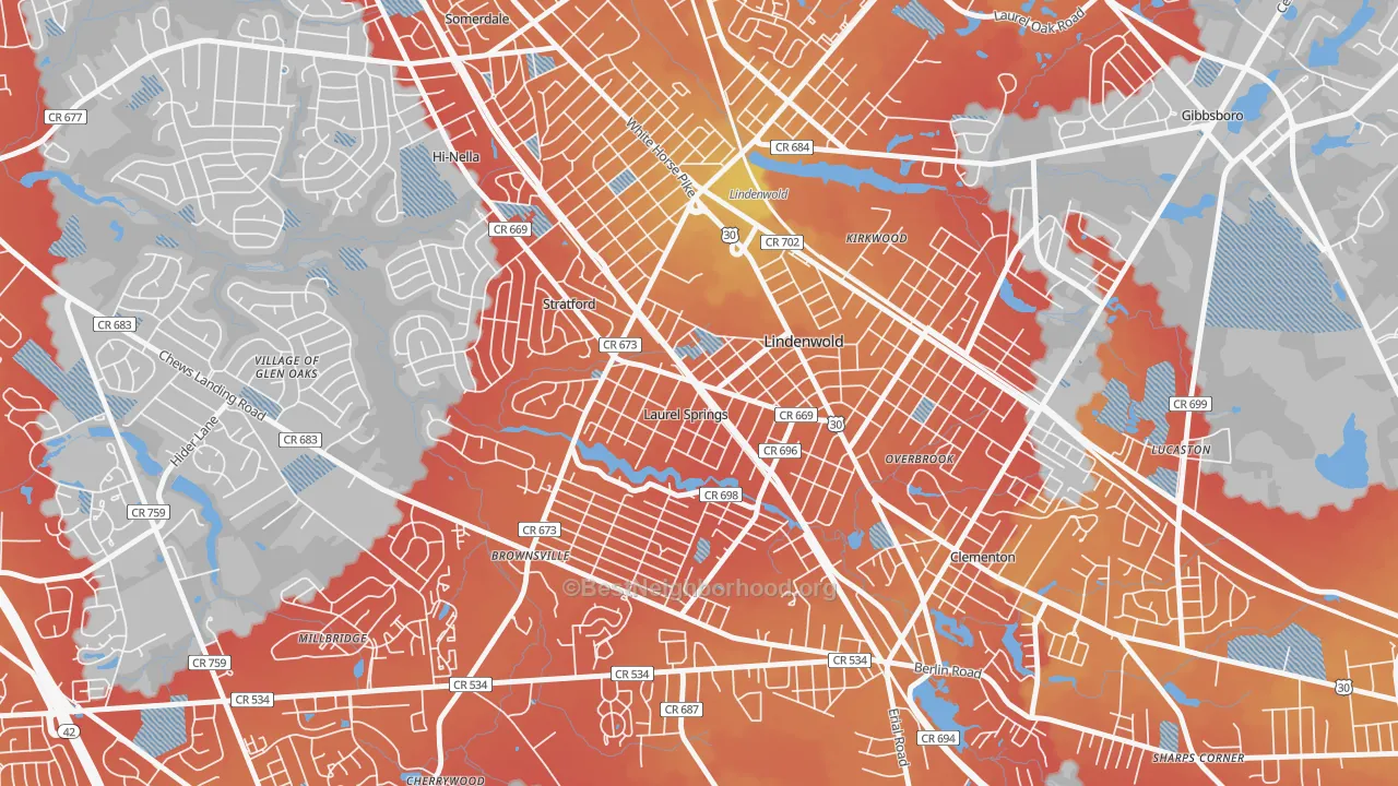 Transit Grade map of Laurel Springs, NJ