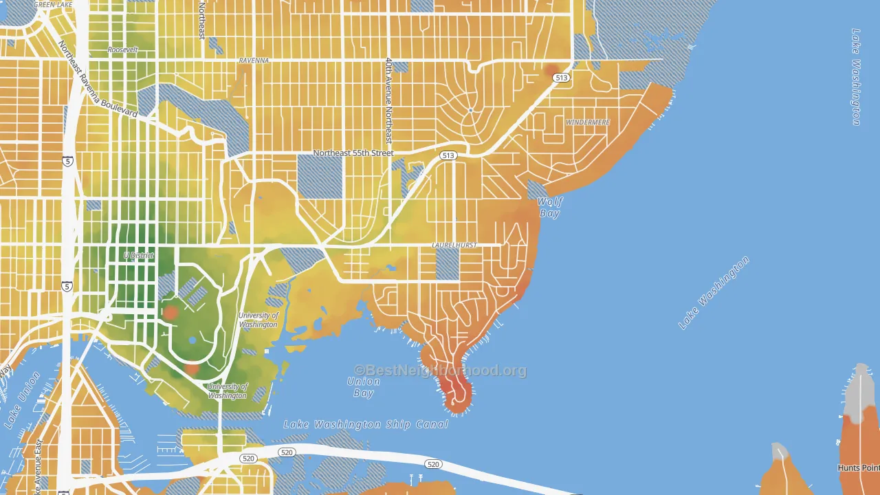 Transit Grade map of Laurelhurst, Seattle, WA