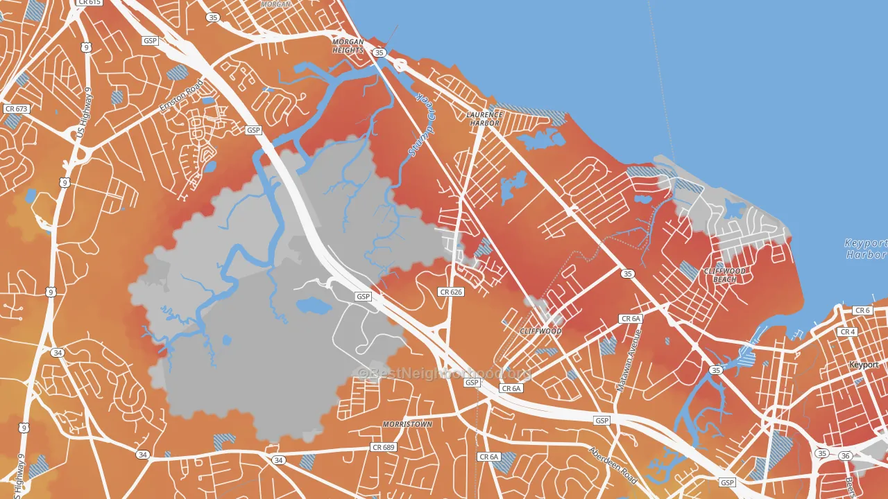 Transit Grade map of Laurence Harbor, NJ
