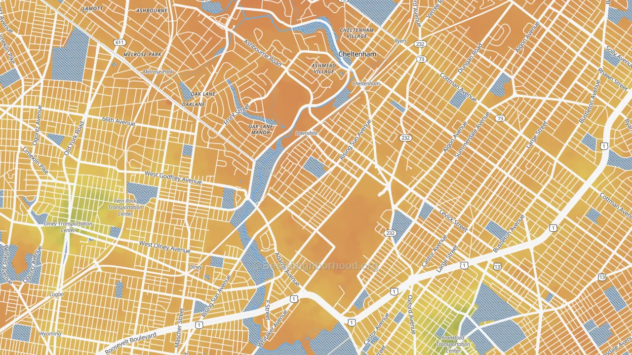 Transit Grade map of Lawncrest, Philadelphia, PA
