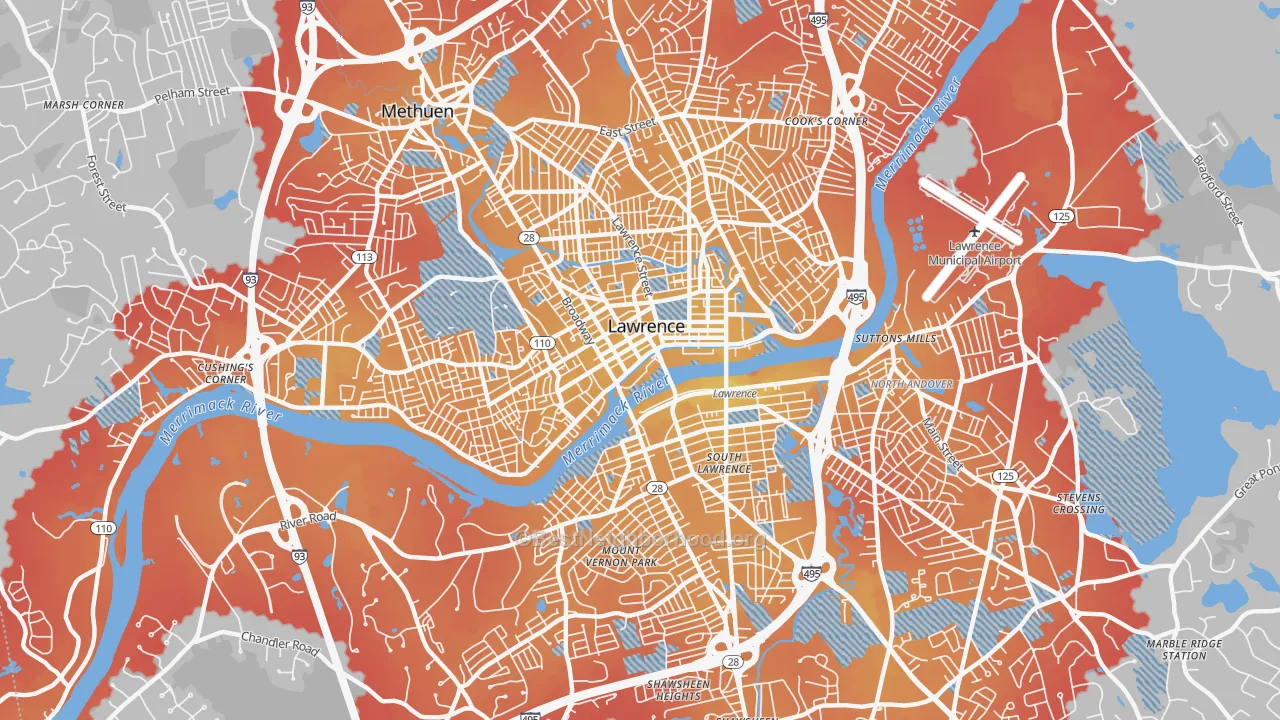 Transit Grade map of Lawrence, MA