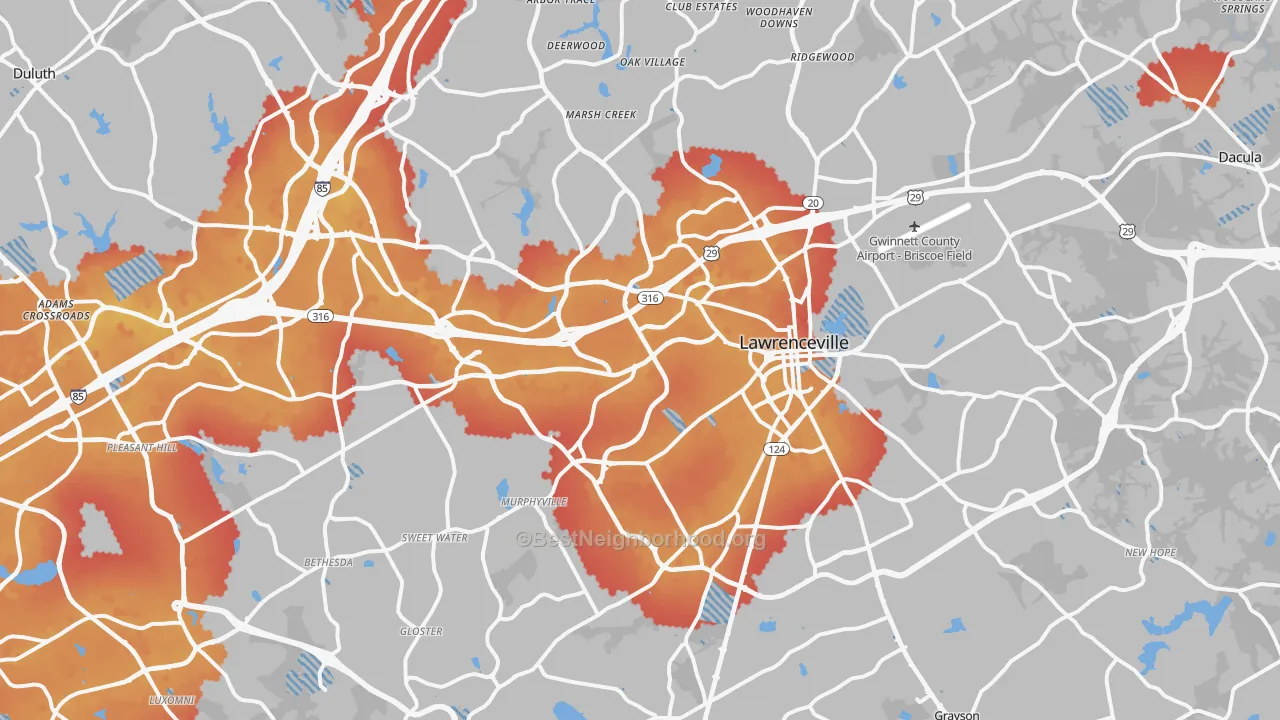 Transit Grade map of Lawrenceville, GA