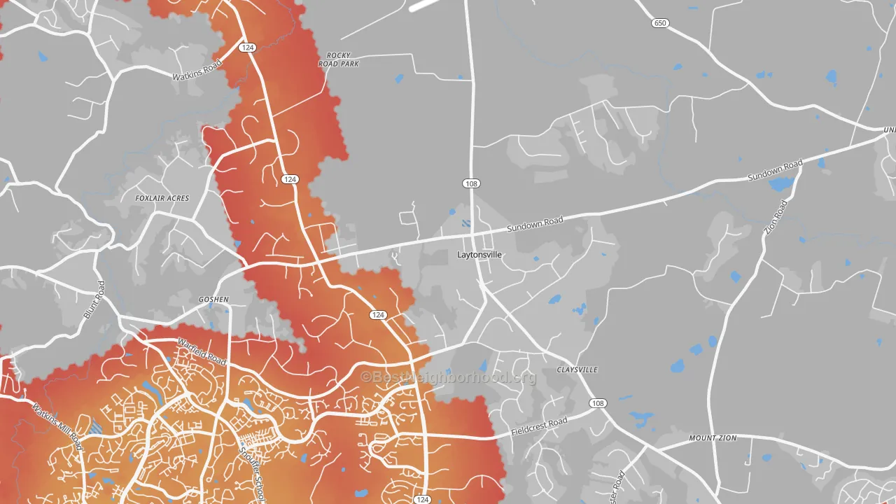 Transit Grade map of Laytonsville, MD