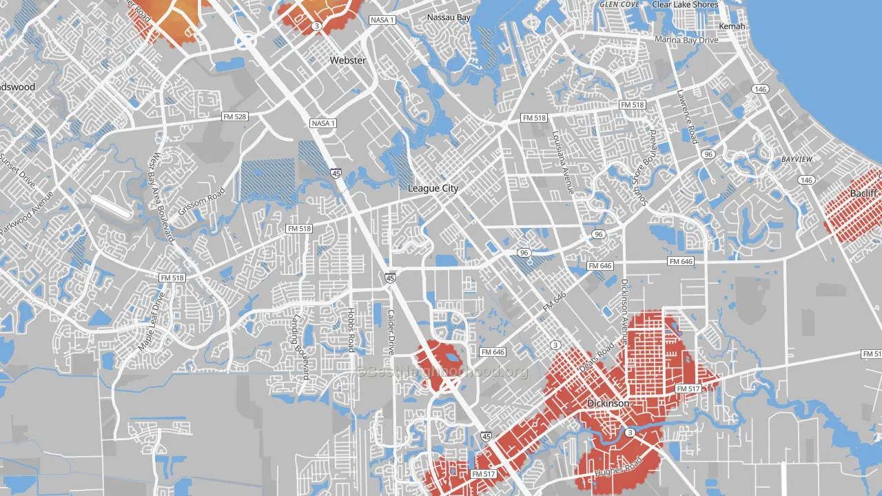 Transit Grade map of League City, TX