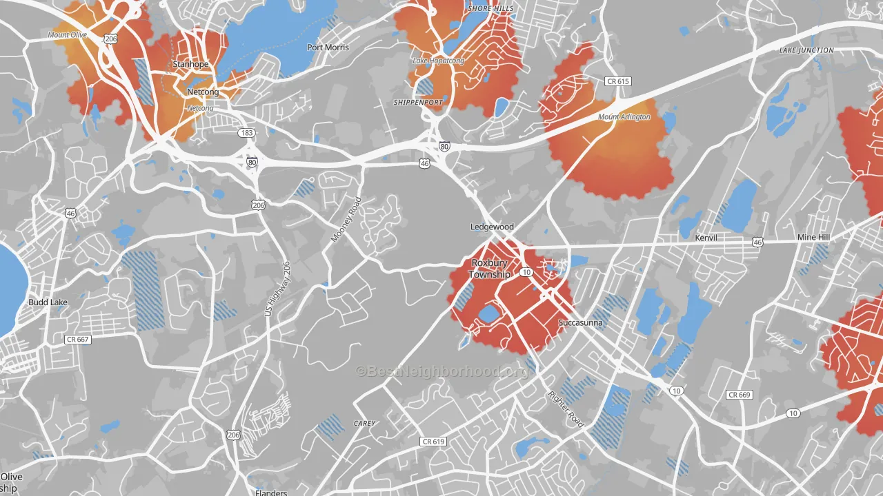 Transit Grade map of Ledgewood, NJ