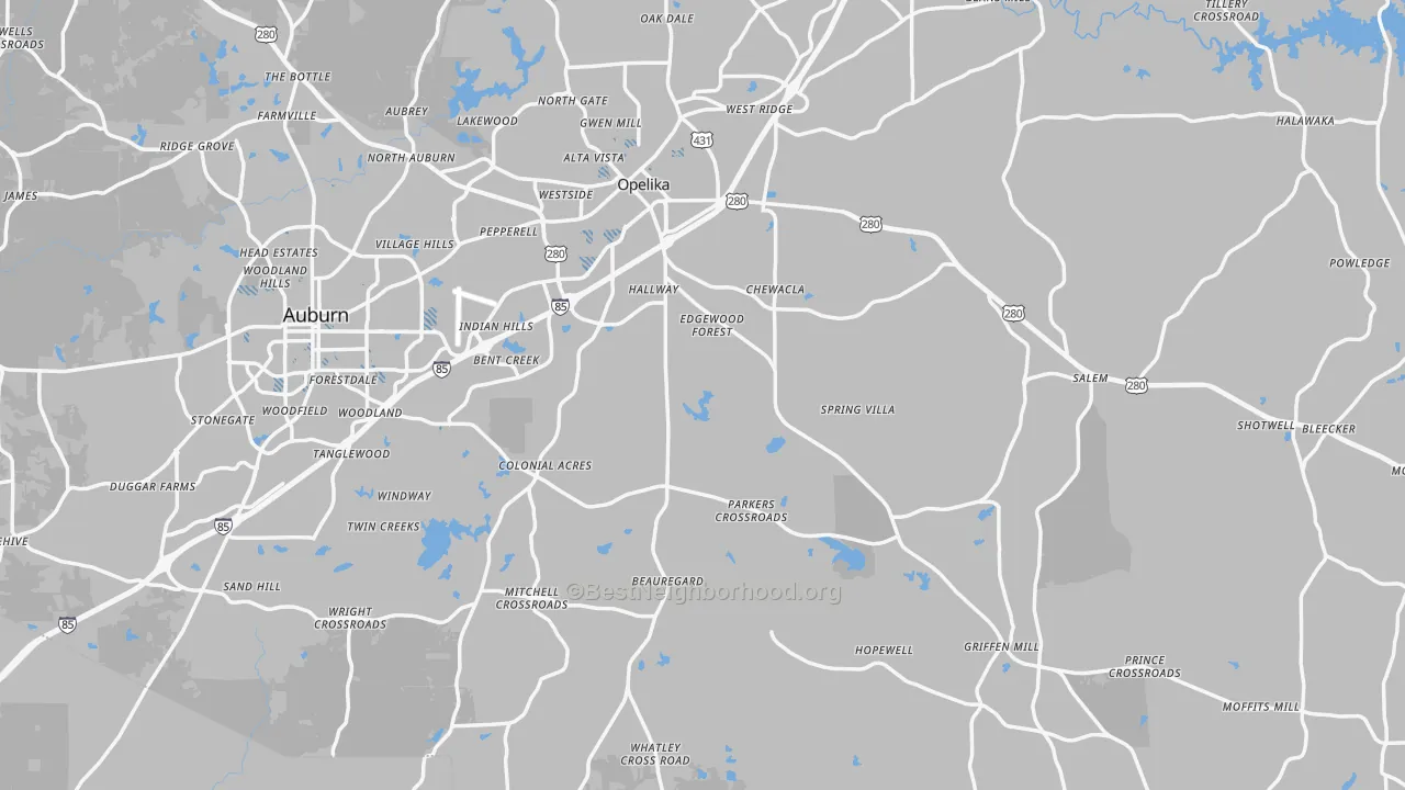 Transit Grade map of Lee County, AL