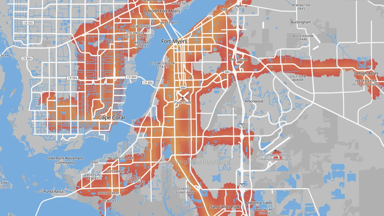 Transit Grade map of Lee County, FL