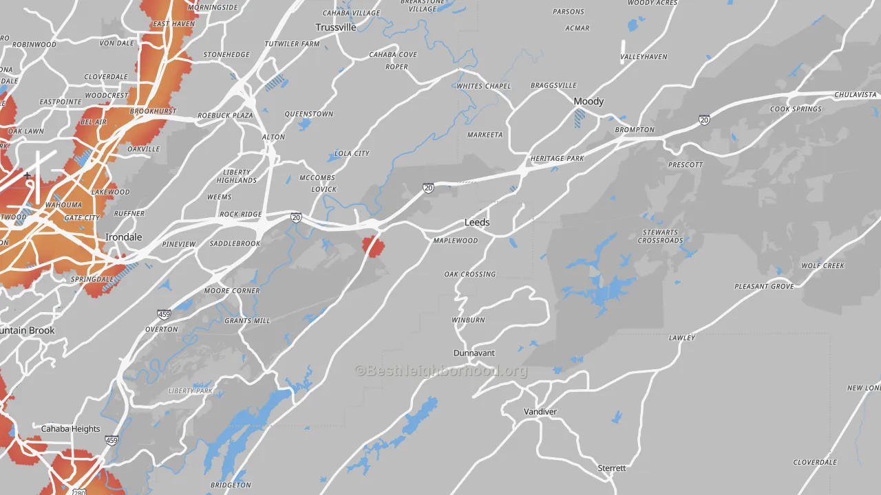 Transit Grade map of Leeds, AL