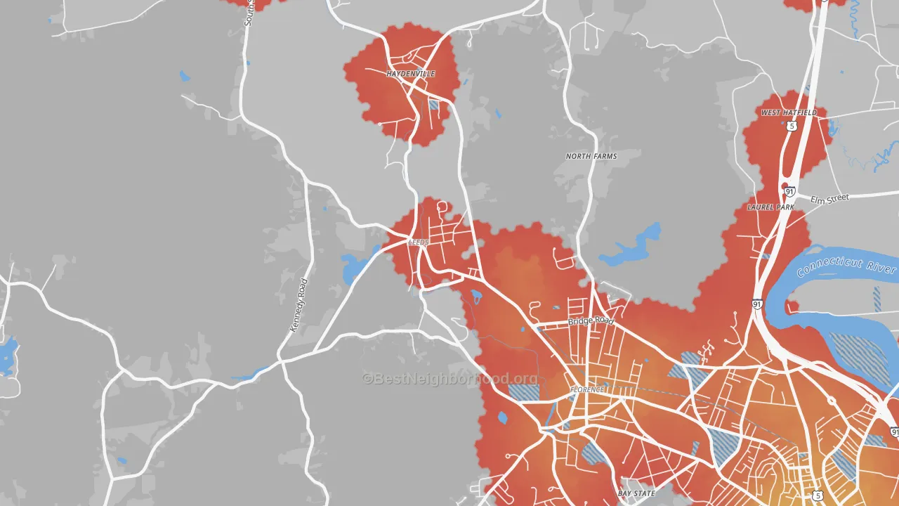 Transit Grade map of Leeds, MA