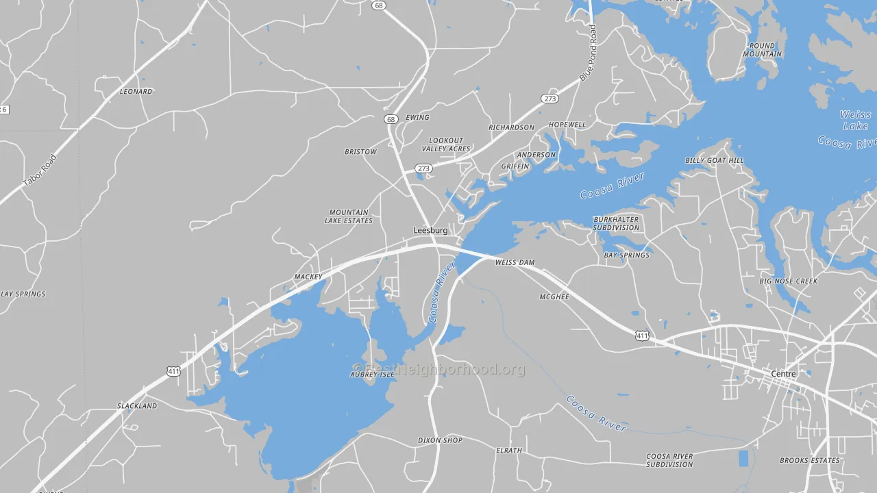 Transit Grade map of Leesburg, AL