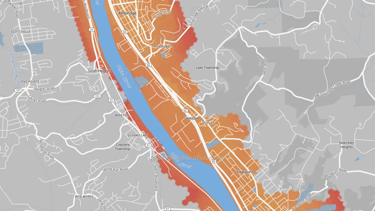 Transit Grade map of Leetsdale, PA