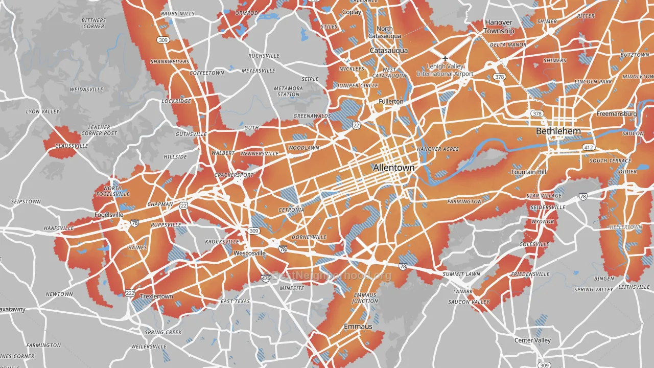 Transit Grade map of Lehigh County, PA