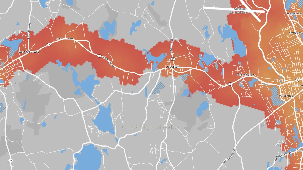 Transit Grade map of Leicester, MA