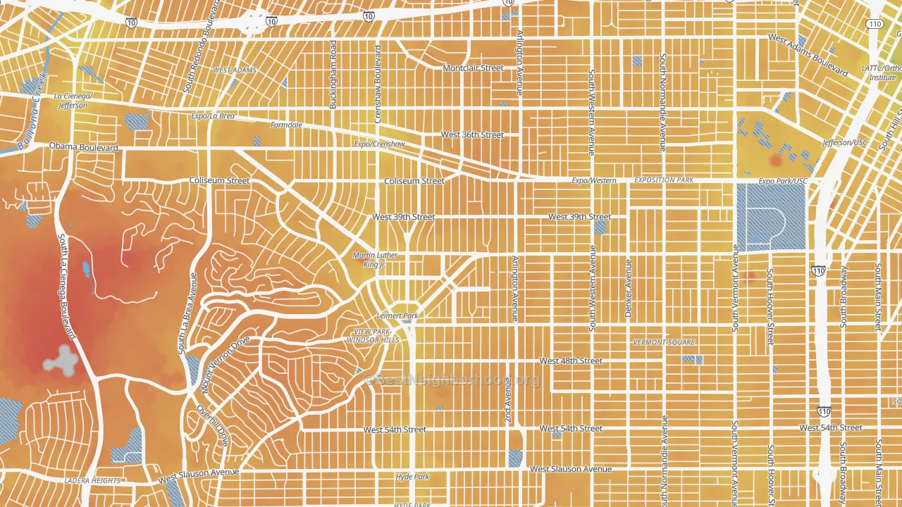 Transit Grade map of Leimert Park, Los Angeles, CA